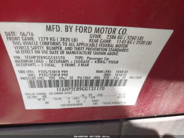 1FAHP2E89GG131170 Ford TAURUS SEL