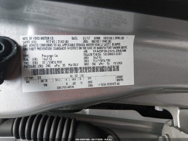 45897469 :رقم المزاد ، 1FADP3K23HL284348 vin ، 2017 Ford Focus Se مزاد بيع