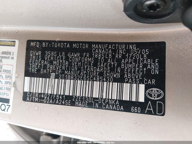 Продажа на аукционе авто 2005 Toyota Corolla Le, vin: 2T1BR32E65C485430, номер лота: 45897486