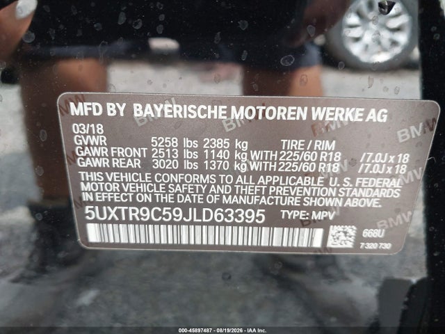 Aukcja sprzedaży 2018 Bmw X3 Xdrive30i, vin: 5UXTR9C59JLD63395, numer aukcji: 45897487