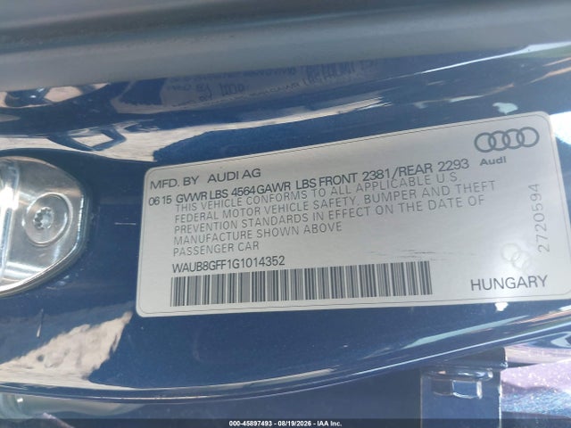2016 Audi A3 2.0t Premium მანქანა იყიდება აუქციონზე, vin: WAUB8GFF1G1014352, აუქციონის ნომერი: 45897493
