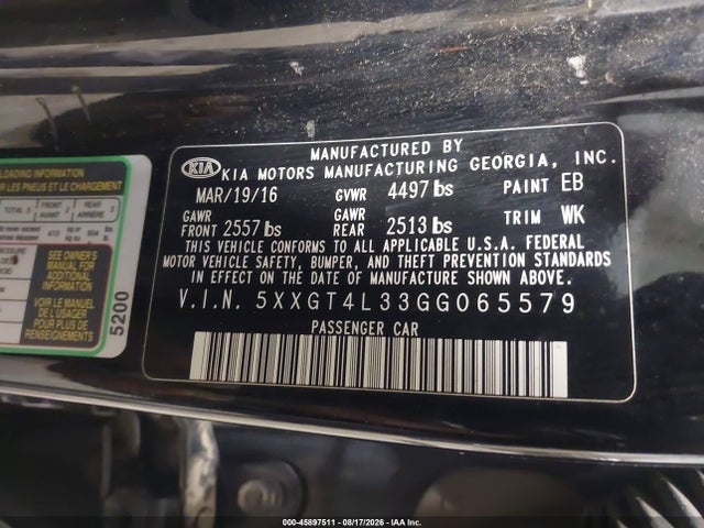 KIA Optima Lx 2016 5XXGT4L33GG065579 Image 9