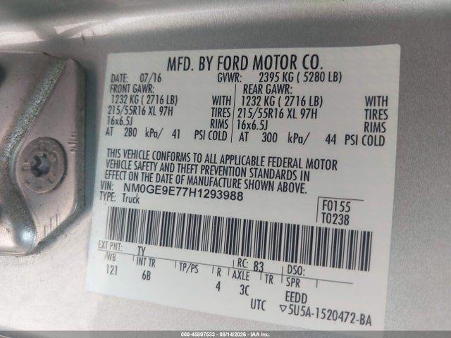 2017 Ford Transit Connect Xl მანქანა იყიდება აუქციონზე, vin: NM0GE9E77H1293988, აუქციონის ნომერი: 45897533