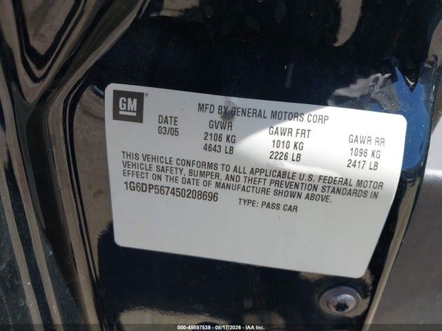 Продаж на аукціоні авто 2005 Cadillac Cts Base W/1sb/1sc, vin: 1G6DP567450208696, номер лоту: 45897539