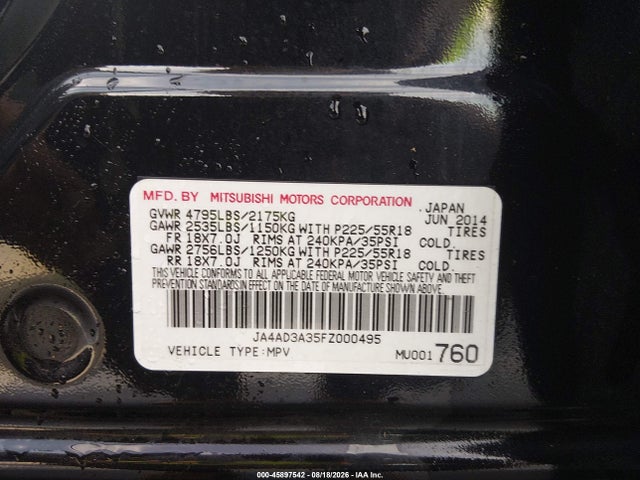 2015 Mitsubishi Outlander Se მანქანა იყიდება აუქციონზე, vin: JA4AD3A35FZ000495, აუქციონის ნომერი: 45897542
