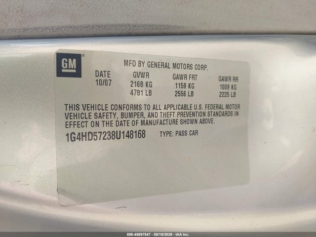Продажа на аукционе авто 2008 Buick Lucerne Cxl, vin: 1G4HD57238U148168, номер лота: 45897547