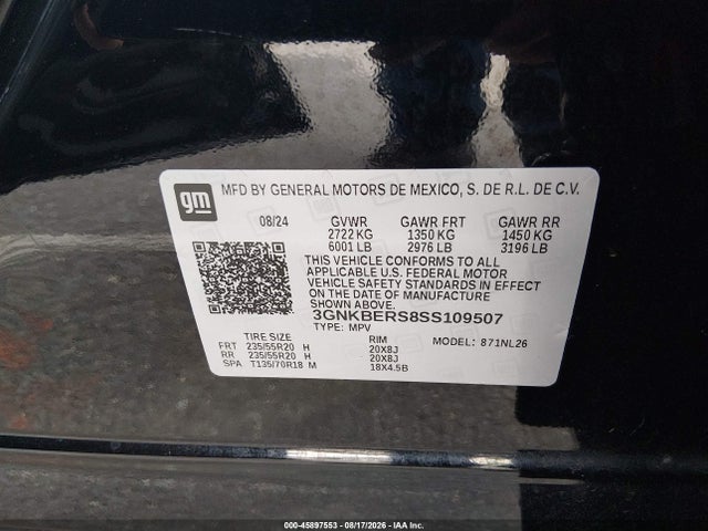 Aukcja sprzedaży 2025 Chevrolet Blazer Fwd Rs, vin: 3GNKBERS8SS109507, numer aukcji: 45897553