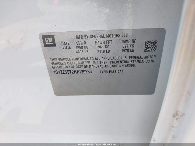 45897556 :رقم المزاد ، 1G1ZE5ST2HF179236 vin ، 2017 Chevrolet Malibu 1lt مزاد بيع