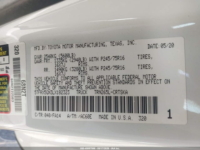 5TFRX5GN3LX182323 Toyota Tacoma Sr