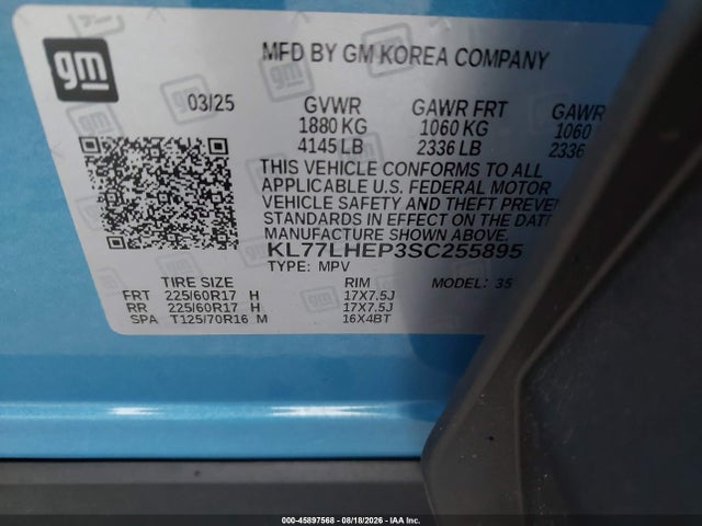 KL77LHEP3SC255895 Chevrolet Trax Fwd Lt