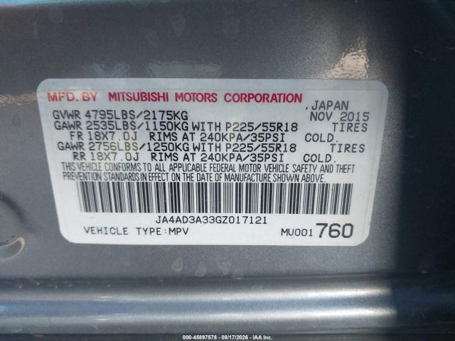 Продаж на аукціоні авто 2016 Mitsubishi Outlander Se, vin: JA4AD3A33GZ017121, номер лоту: 45897578