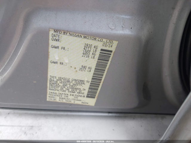 2014 Nissan Altima 2.5 S მანქანა იყიდება აუქციონზე, vin: 1N4AL3AP3EN365068, აუქციონის ნომერი: 45897589
