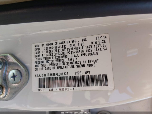 Aukcja sprzedaży 2015 Acura Rdx, vin: 5J8TB3H38FL001333, numer aukcji: 45897592