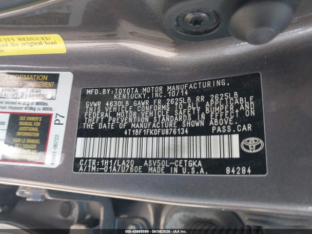Aukcja sprzedaży 2015 Toyota Camry Xle, vin: 4T1BF1FK0FU876134, numer aukcji: 45897599