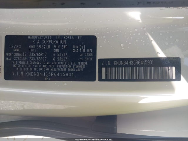 Aukcja sprzedaży 2024 Kia Carnival Mpv Lx Seat Package, vin: KNDNB4H35R6415931, numer aukcji: 45897629