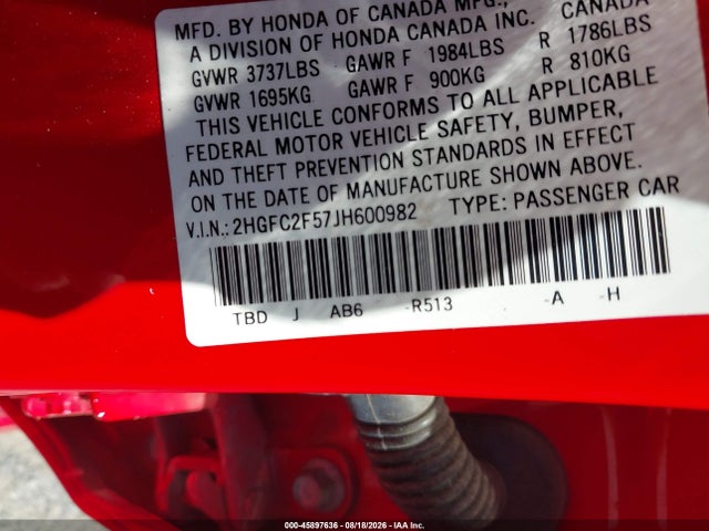 Продаж на аукціоні авто 2018 Honda Civic Lx, vin: 2HGFC2F57JH600982, номер лоту: 45897636