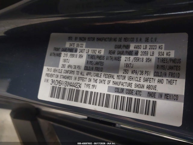 Продажа на аукционе авто 2022 Mazda Cx-30 2.5 Turbo, vin: 3MVDMBAY8NM444834, номер лота: 45897652