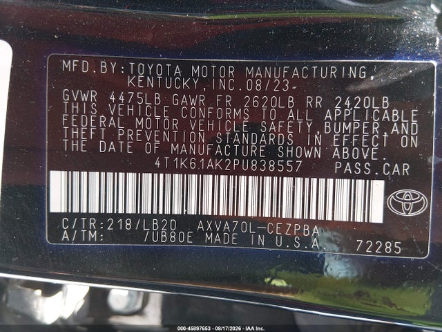 Aukcja sprzedaży 2023 Toyota Camry Xse, vin: 4T1K61AK2PU838557, numer aukcji: 45897653