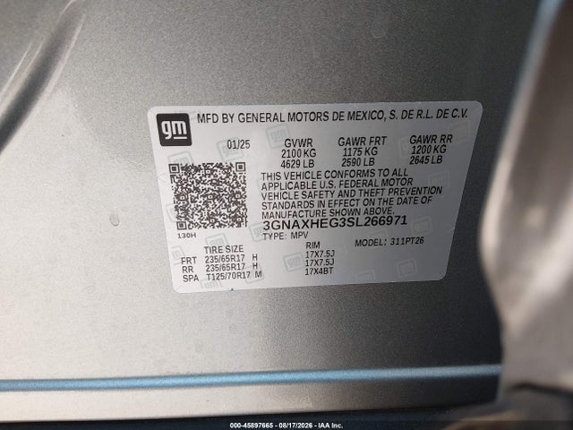 Продаж на аукціоні авто 2025 Chevrolet Equinox Fwd Lt, vin: 3GNAXHEG3SL266971, номер лоту: 45897665