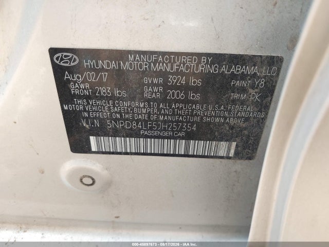 2018 Hyundai Elantra Sel მანქანა იყიდება აუქციონზე, vin: 5NPD84LF5JH257354, აუქციონის ნომერი: 45897673