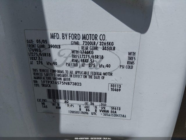 Aukcja sprzedaży 2005 Ford F-150, vin: 1FTPX14575NB73823, numer aukcji: 45897699