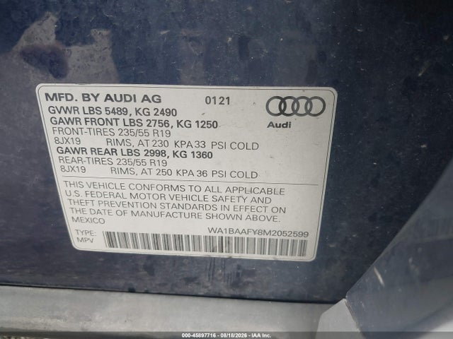 Продаж на аукціоні авто 2021 Audi Q5 Premium Plus 45 Tfsi Quattro S Tronic, vin: WA1BAAFY8M2052599, номер лоту: 45897716