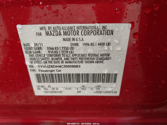 Продаж на аукціоні авто 2012 Mazda Mazda6 I Touring, vin: 1YVHZ8DH4C5M09983, номер лоту: 45897721