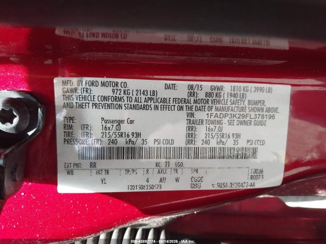 Ford FOCUS SE 2015 1FADP3K29FL378196 Image 9