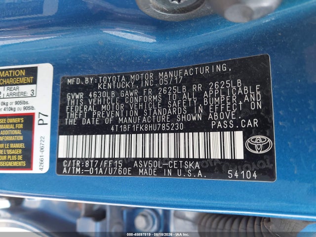 Продаж на аукціоні авто 2017 Toyota Camry Se, vin: 4T1BF1FK8HU785230, номер лоту: 45897819