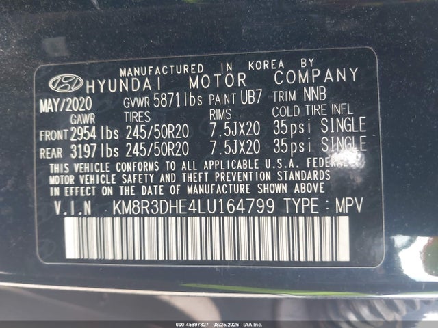 KM8R3DHE4LU164799 Hyundai Palisade Sel
