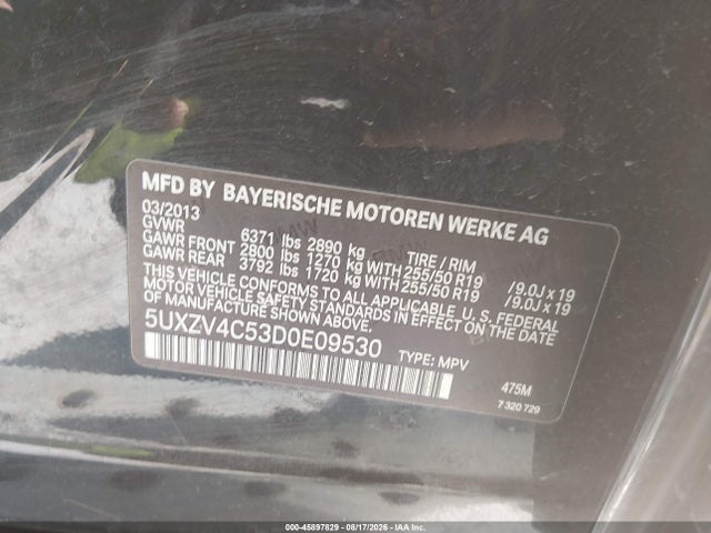 45897829 :رقم المزاد ، 5UXZV4C53D0E09530 vin ، 2013 Bmw X5 Xdrive35i/xdrive35i Premium/xdrive35i Sport Activity مزاد بيع