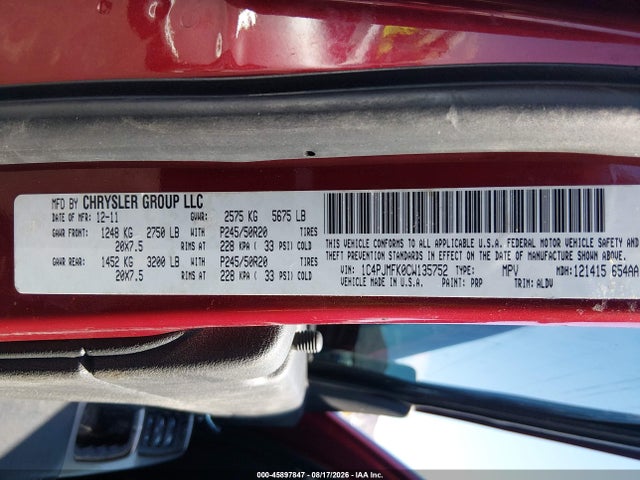 45897847 :رقم المزاد ، 1C4PJMFK0CW135752 vin ، 2012 Jeep Liberty Limited Jet Edition مزاد بيع