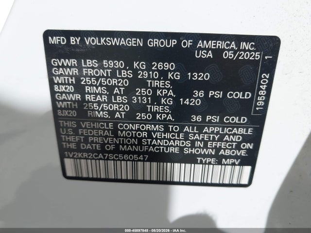 Volkswagen Atlas 2.0t Se W/technology 2025 1V2KR2CA7SC560547 Image 9