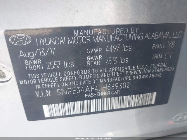 Продаж на аукціоні авто 2018 Hyundai Sonata Sport, vin: 5NPE34AF4JH639302, номер лоту: 45897852