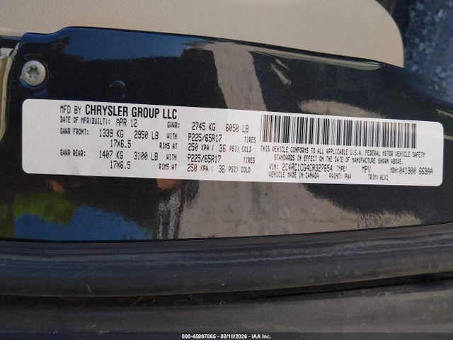 Продаж на аукціоні авто 2012 Chrysler Town & Country Touring-l, vin: 2C4RC1CG4CR327654, номер лоту: 45897865