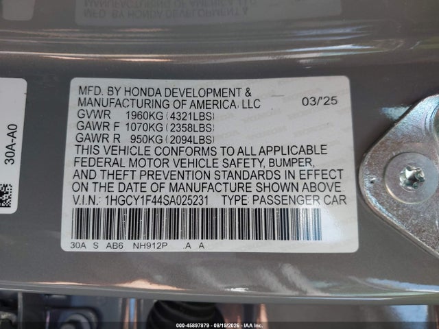 Продажа на аукционе авто 2025 Honda Accord Se, vin: 1HGCY1F44SA025231, номер лота: 45897879