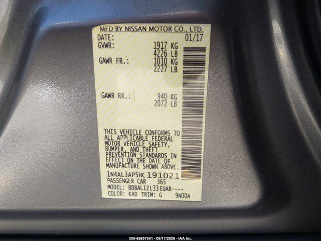Nissan Altima 2.5 Sv 2017 1N4AL3AP5HC191021 Image 9