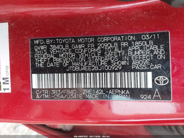 Продажа на аукционе авто 2011 Toyota Corolla Le, vin: JTDBU4EE2BJ100929, номер лота: 45897923