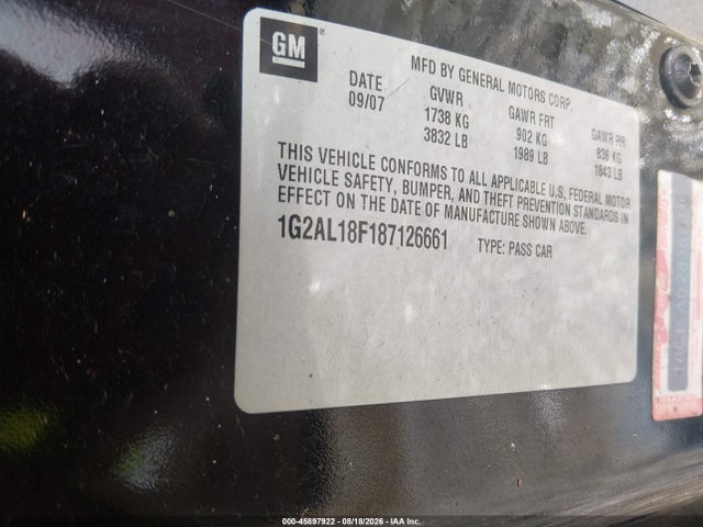 2008 Pontiac G5 მანქანა იყიდება აუქციონზე, vin: 1G2AL18F187126661, აუქციონის ნომერი: 45897922