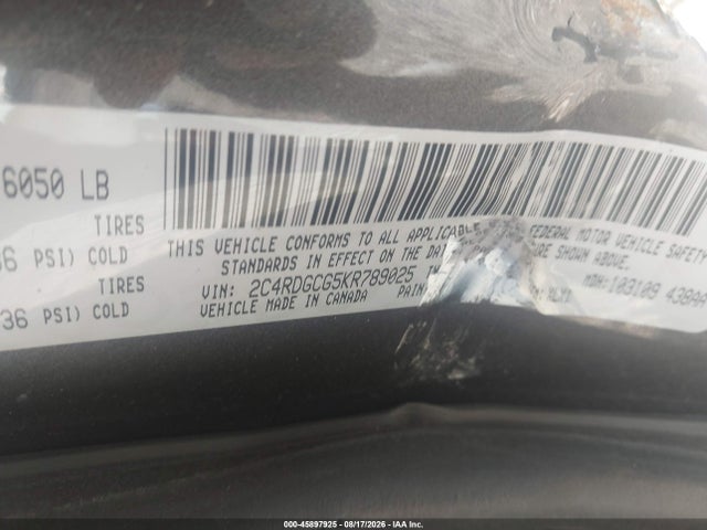 Продаж на аукціоні авто 2019 Dodge Grand Caravan Sxt, vin: 2C4RDGCG5KR789025, номер лоту: 45897925