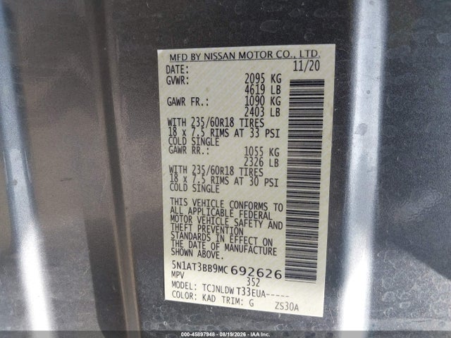Продаж на аукціоні авто 2021 Nissan Rogue Sv Intelligent Awd, vin: 5N1AT3BB9MC692626, номер лоту: 45897948