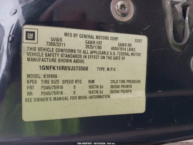 Продажа на аукционе авто 1997 Chevrolet Suburban 1500, vin: 1GNFK16R8VJ373568, номер лота: 45897967