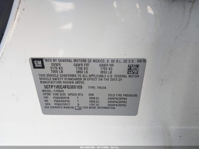GMC Sierra 1500 Slt 2015 3GTP1VEC4FG366169 Image 9