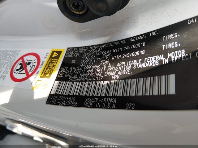 Toyota Highlander Le 2019 5TDZARFH7KS050447 Image 9