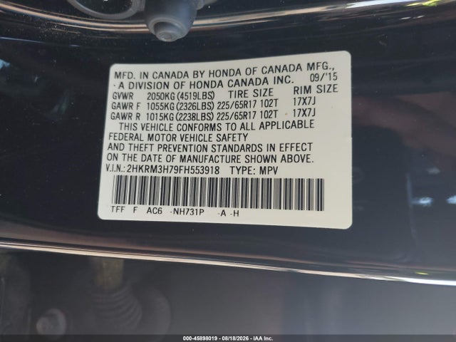 Продаж на аукціоні авто 2015 Honda Cr-v Ex-l, vin: 2HKRM3H79FH553918, номер лоту: 45898019