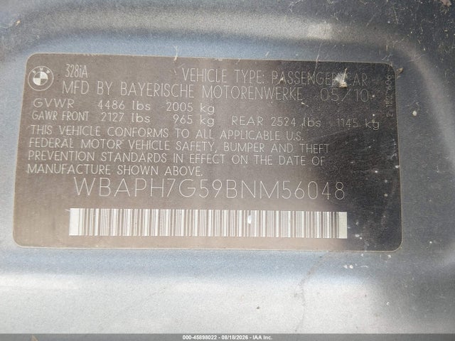 Продажа на аукционе авто 2011 Bmw 328i, vin: WBAPH7G59BNM56048, номер лота: 45898022