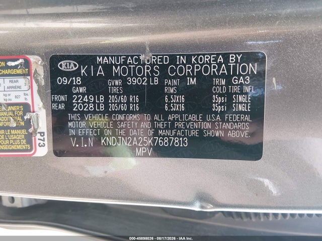 Aukcja sprzedaży 2019 Kia Soul, vin: KNDJN2A25K7687813, numer aukcji: 45898026