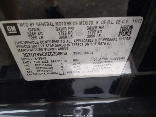 Продажа на аукционе авто 2014 Gmc Sierra 1500 Slt, vin: 3GTU2VECXEG290553, номер лота: 45898031