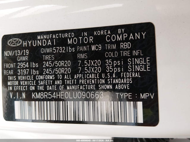KM8R54HE0LU090663 Hyundai Palisade Limited