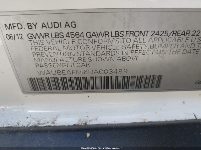 Aukcja sprzedaży 2013 Audi A3 2.0t Premium, vin: WAUBEAFM6DA003489, numer aukcji: 45898060